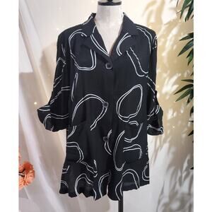 Creation Artsy Lagenlook Button Roll Tab Sleeve Blouse Top Womens Size XXL Black